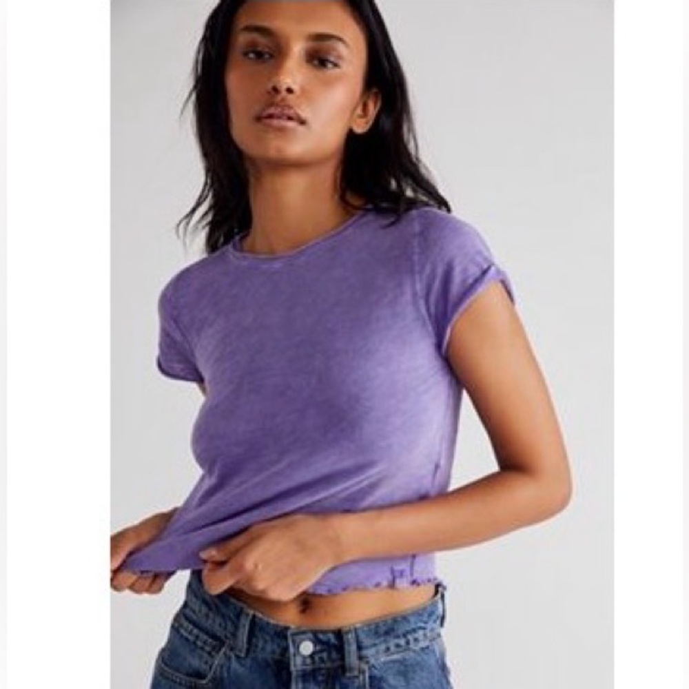 Free People Short Sleeve Tee in Deep Purple
